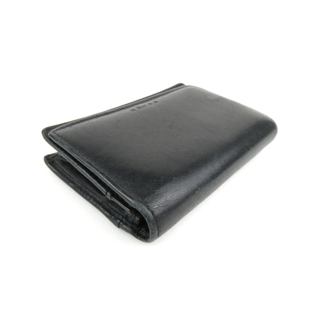 Coach Black Leather Small Bifold Card Wallet w/ Keychain - Picture 5 of 13